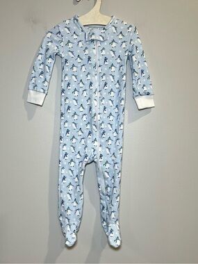 Lila and Hayes PARKER BOYS' ZIPPER PAJAMA - PENGUIN PARTY BLUE size 0-3 M